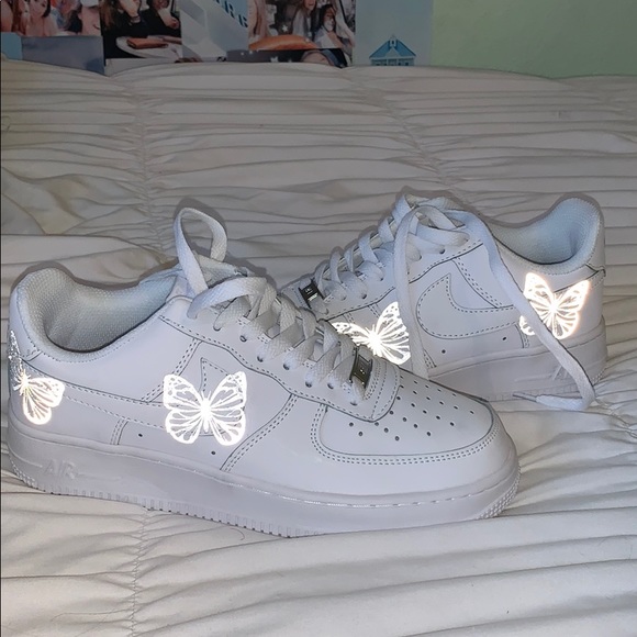 white air force ones with butterflies